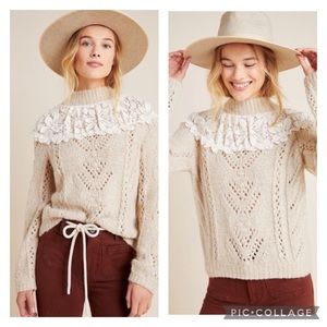 Anthropologie Suzanne Pointelle Lace Sweater